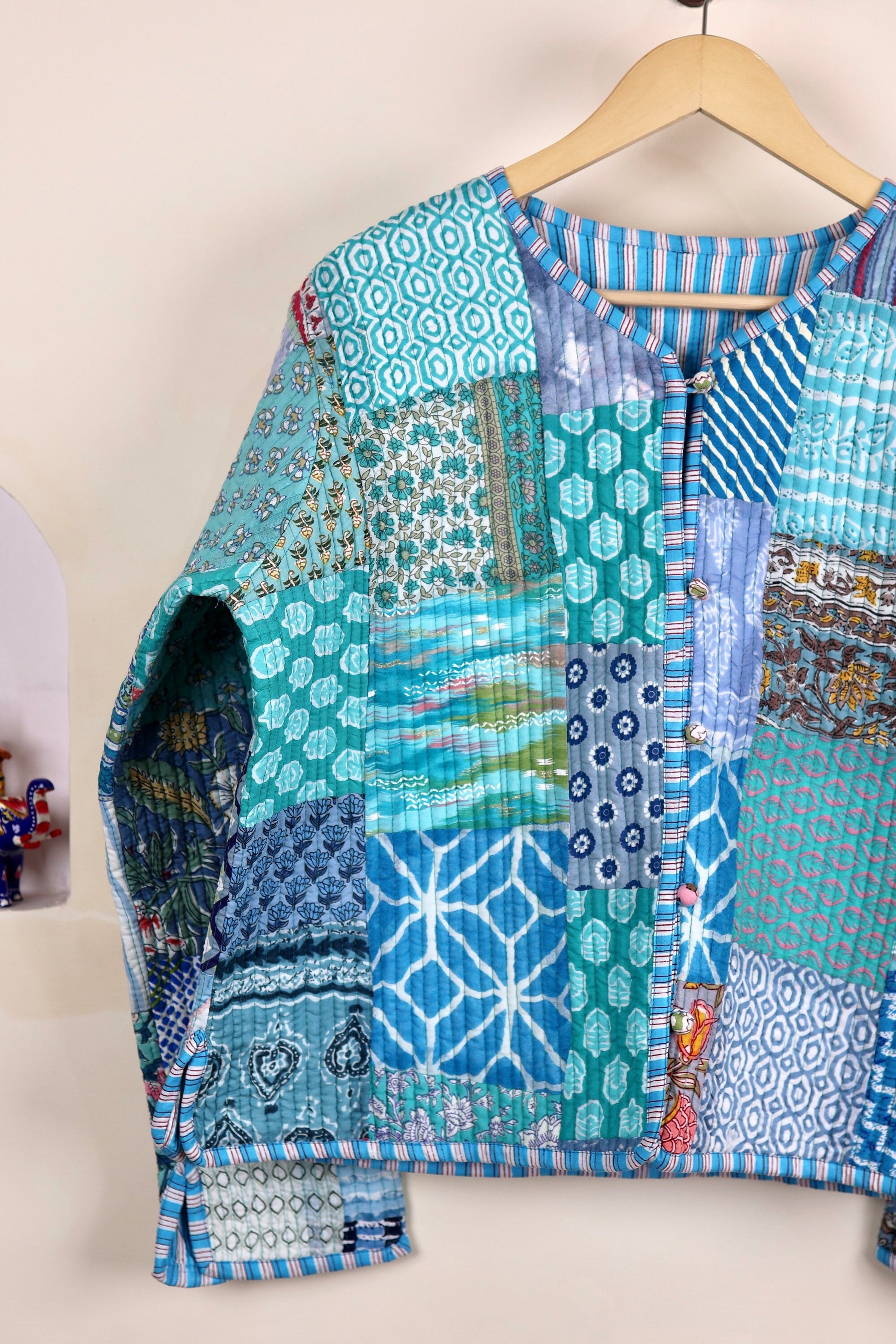 Chic Patchwork Quilted Cotton Jackets | Fall Winter Floral Women's Coat | HandBlock Printed Reversible Bohemian Style Quilted Jackets