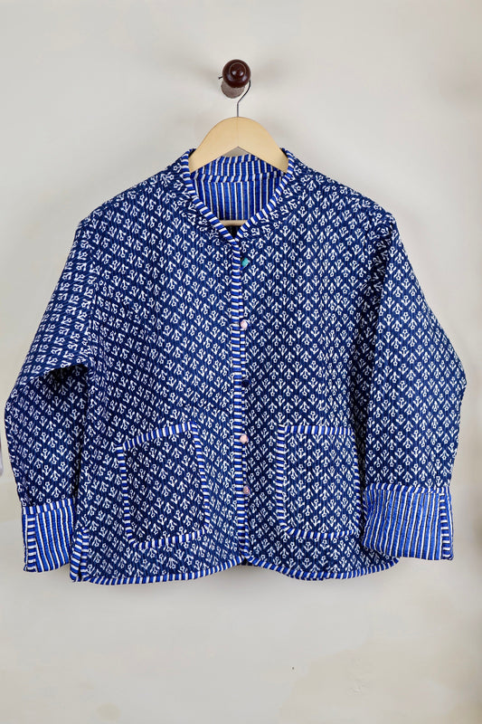 HandBlock Printed Quilted Cotton Jackets | Blue & White Indigo Print Women's Coat | Reversible Bohemian Style Indian Handmade Quilted Jacket