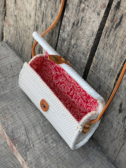 White Rattan Bali Bag, Shoulder Bag, Handwoven Crossbody Purse, Braided Straw Bag, Bohemian Style Rattan Bags, Gift for her