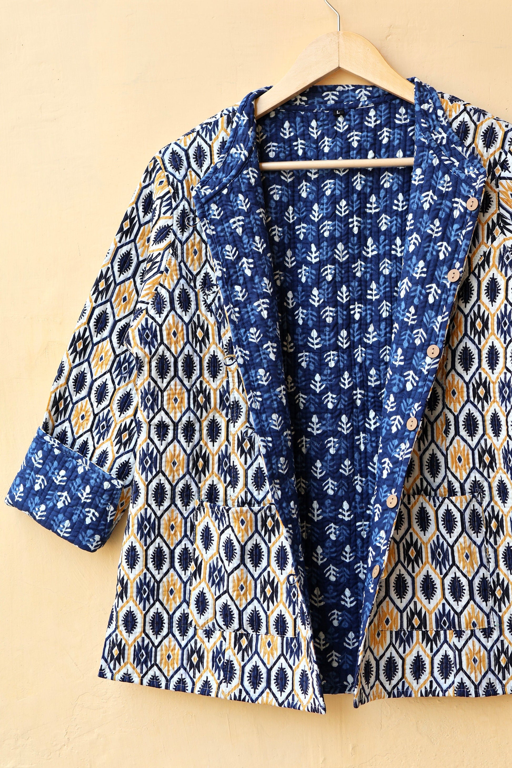 Cotton Handmade Kantha Jacket, Womens Clothing Quilted Reversible Coat, Kimono Indian Hand Printed Vintage Boho Vest Valentines Gift for Her