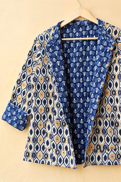 Cotton Handmade Kantha Jacket, Womens Clothing Quilted Reversible Coat, Kimono Indian Hand Printed Vintage Boho Vest Valentines Gift for Her