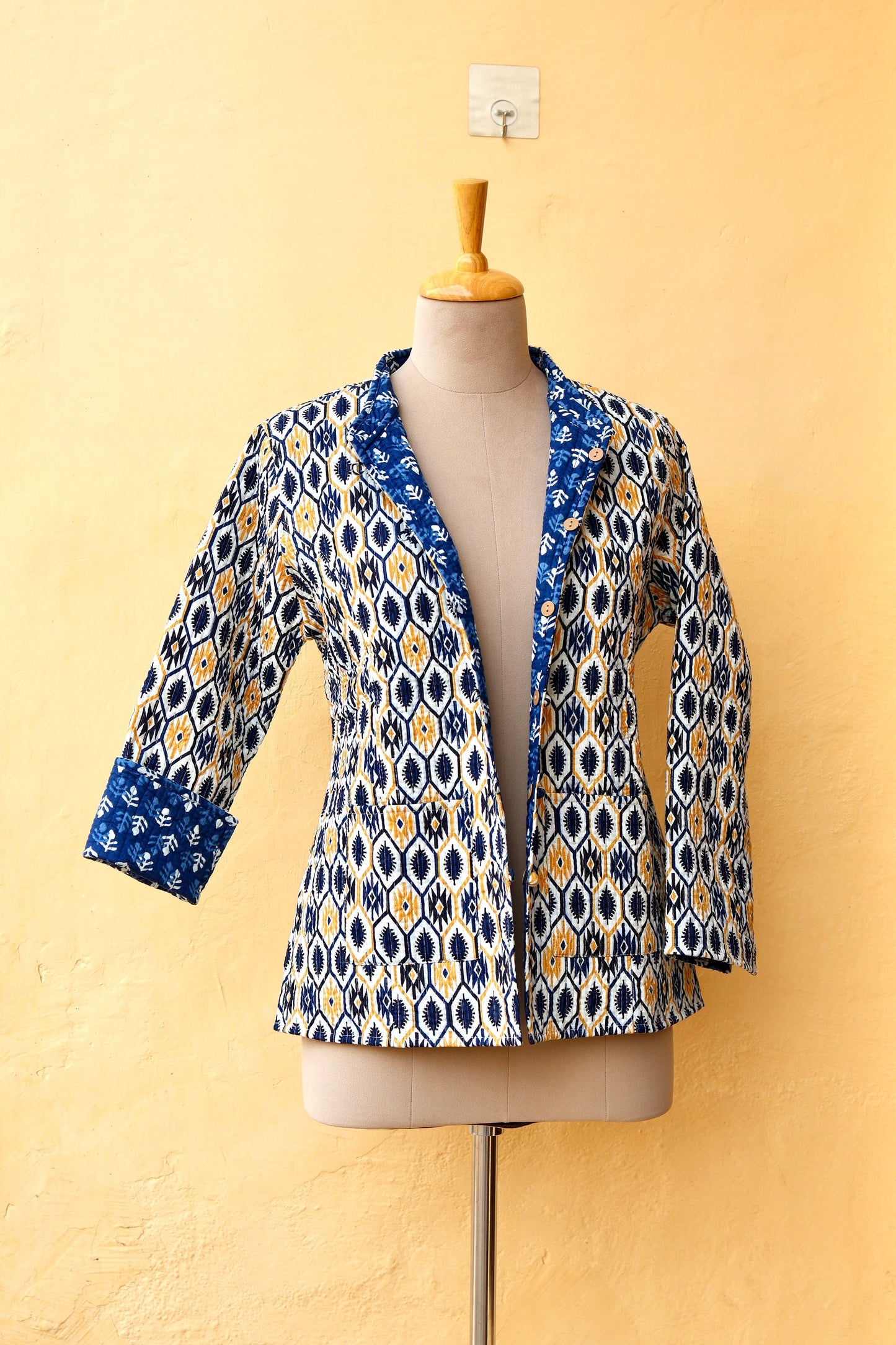 Cotton Handmade Kantha Jacket, Womens Clothing Quilted Reversible Coat, Kimono Indian Hand Printed Vintage Boho Vest Valentines Gift for Her
