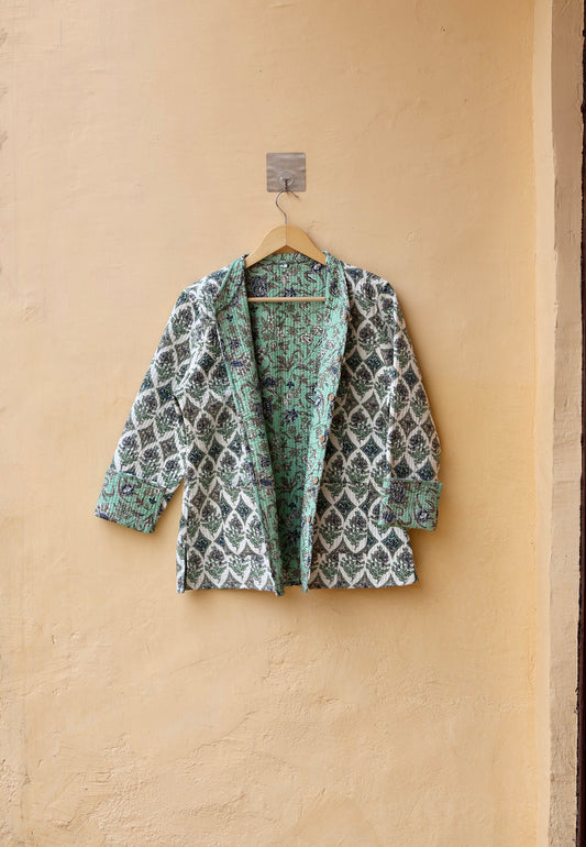 Cotton Handmade Kantha Jacket, Womens Clothing Quilted Reversible Coat, Kimono Indian Hand Printed Vintage Boho Vest Valentines Gift for Her