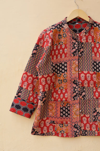 Cotton Handmade Kantha Jacket, Womens Clothing Quilted Reversible Coat, Kimono Indian Hand Printed Vintage Boho Vest Valentines Gift for Her