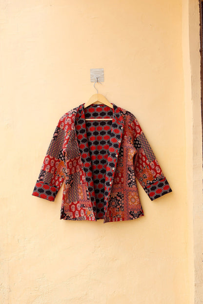Cotton Handmade Kantha Jacket, Womens Clothing Quilted Reversible Coat, Kimono Indian Hand Printed Vintage Boho Vest Valentines Gift for Her