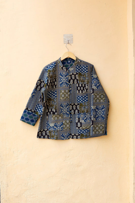 Indian Hand Block Printed Cotton Quilted Jacket, Kantha Kimono Robe, Vintage Boho Kimono Style Women's Coat, Mother's Day Gift for her