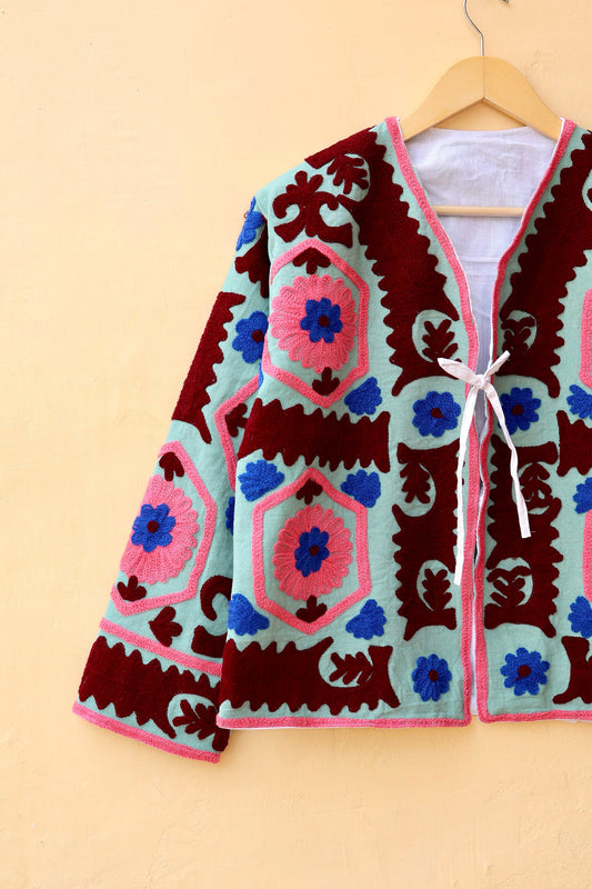 Indian Handmade Suzani Embroidery Jacket, Unique Style Artisan Made Jacket, Floral Women's Coat, New Style Jacket, Boho Suzani, Gift for Her