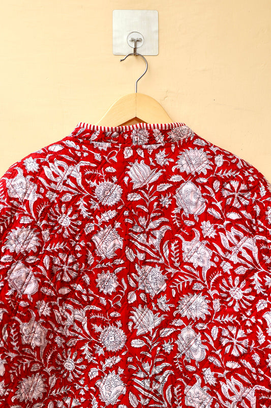 Cotton Quilted Jacket V-Neck New Style Kantha Jacket Hand Block Print Floral Indian Womens Clothing Coat, Boho Jacket Valentine Gift for Her
