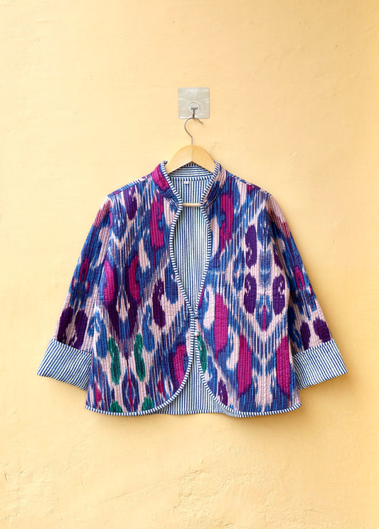 Cotton Quilted Jacket V-Neck New Style Kantha Jacket Hand Block Print Floral Indian Womens Clothing Coat, Boho Jacket Valentine Gift for Her