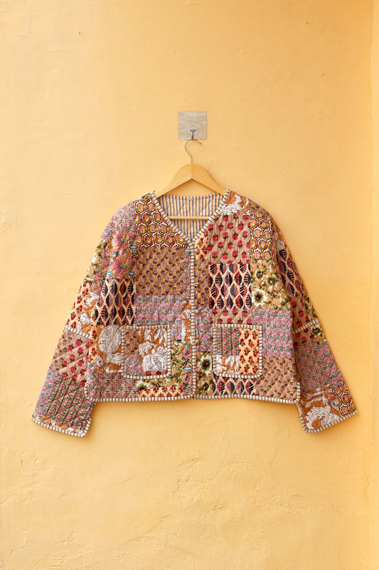 Indian Cotton Kantha Jacket, Vintage Patchwork Women’s Quilted Reversible Coat Kimono Block Printed Boho Style Spring Jacket, Gift for her
