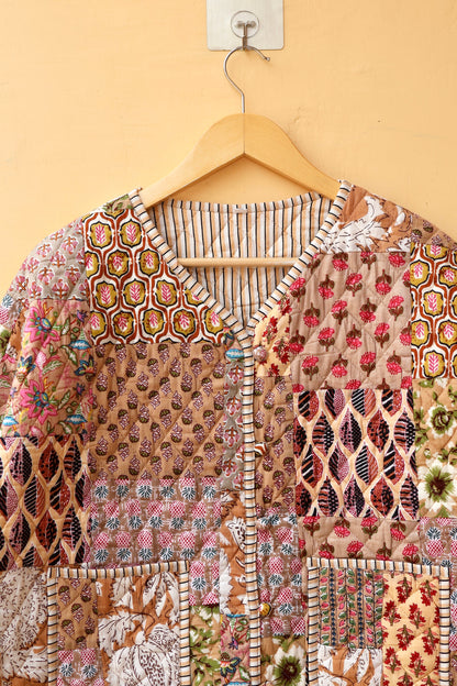 Indian Cotton Kantha Jacket, Vintage Patchwork Women’s Quilted Reversible Coat Kimono Block Printed Boho Style Spring Jacket, Gift for her
