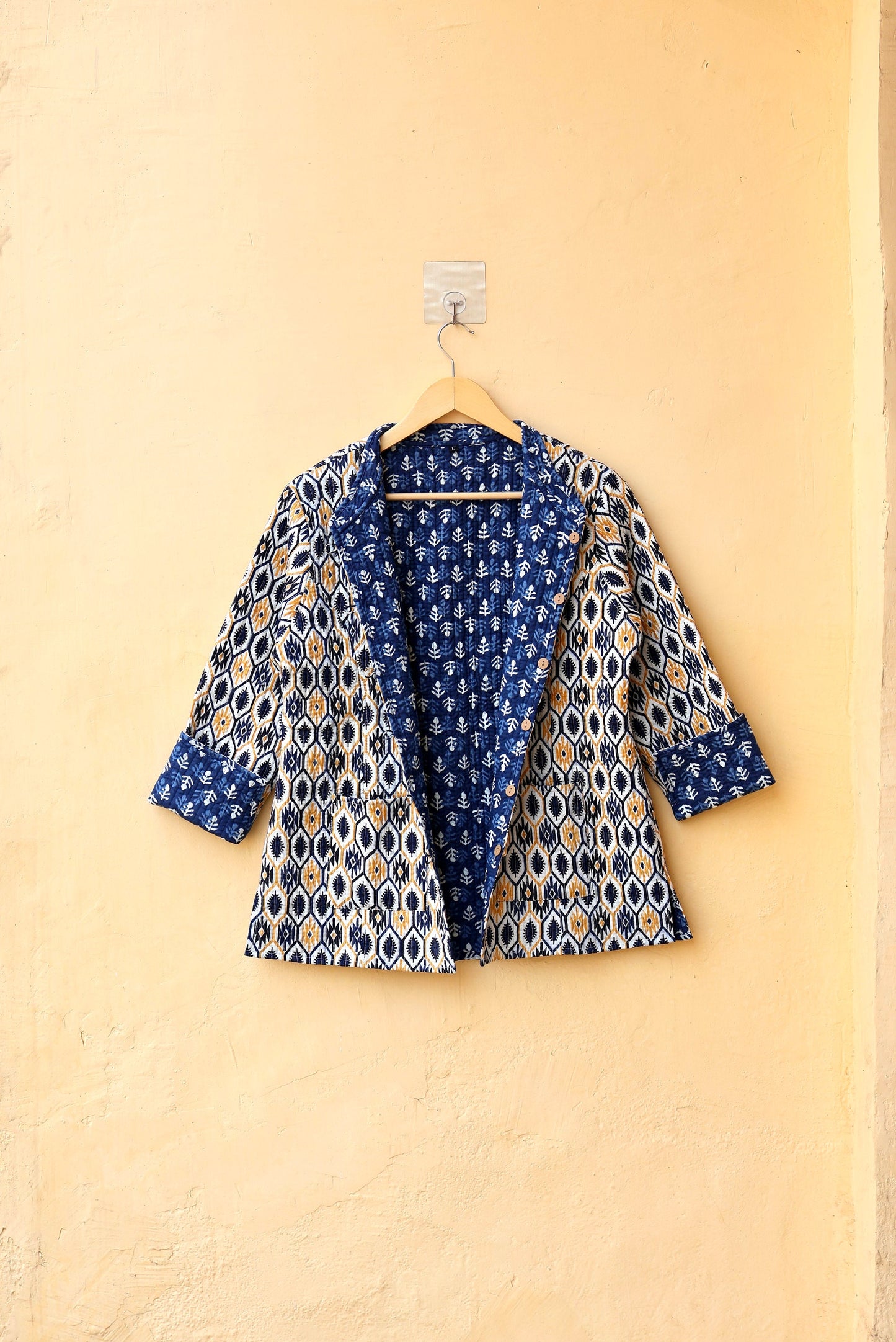 Cotton Handmade Kantha Jacket, Womens Clothing Quilted Reversible Coat, Kimono Indian Hand Printed Vintage Boho Vest Valentines Gift for Her