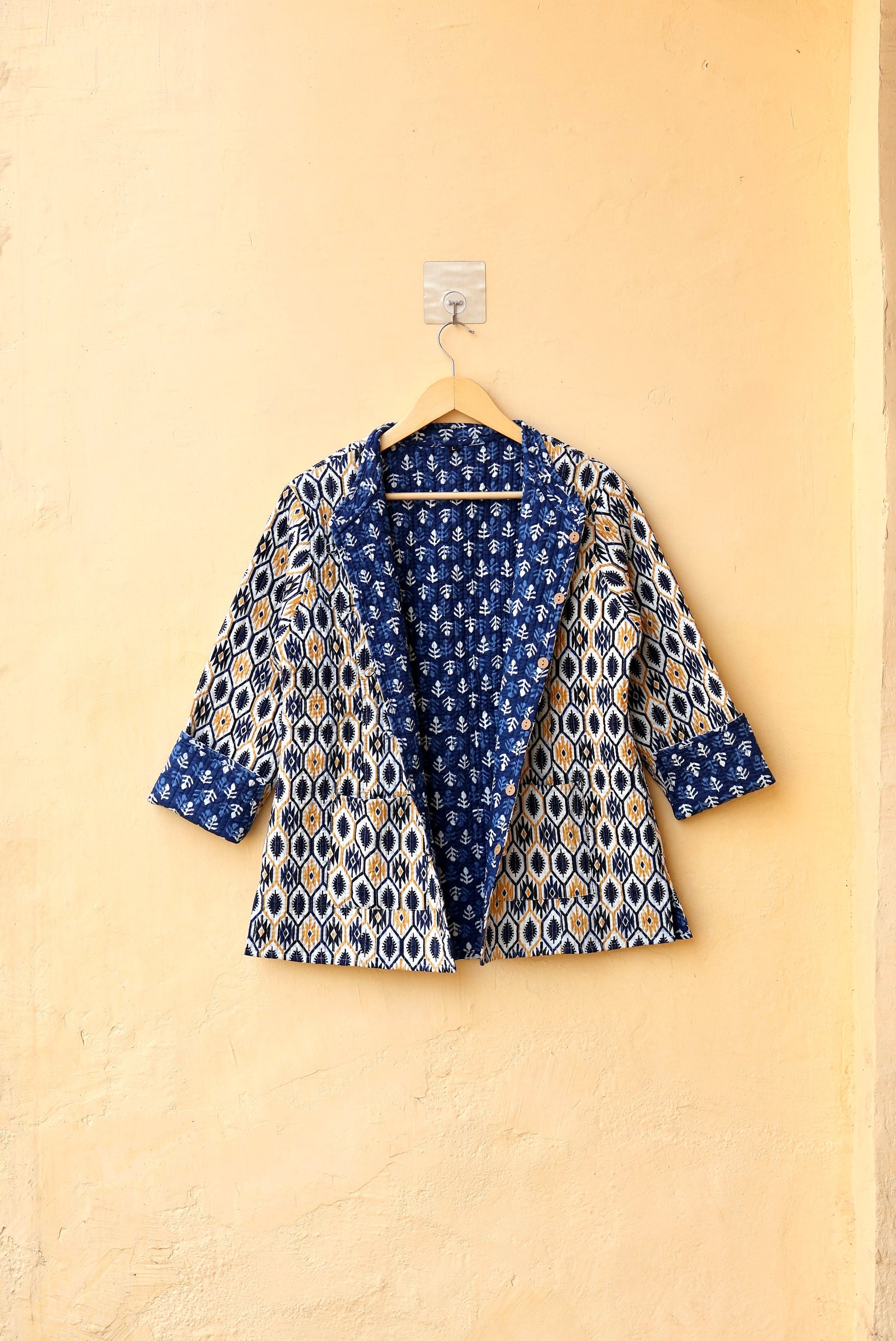 Cotton Handmade Kantha Jacket, Womens Clothing Quilted Reversible Coat, Kimono Indian Hand Printed Vintage Boho Vest Valentines Gift for Her