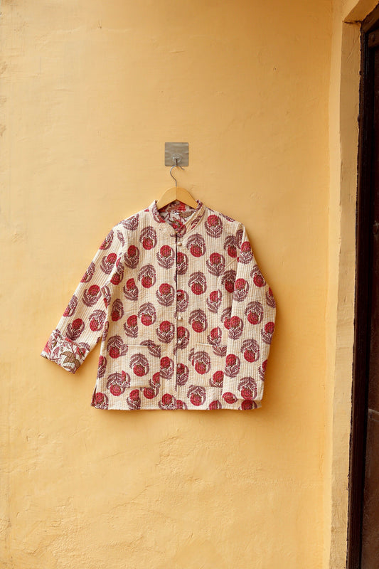 Cotton Handmade Kantha Jacket, Womens Clothing Quilted Reversible Coat, Kimono Indian Hand Printed Vintage Boho Vest Valentines Gift for Her