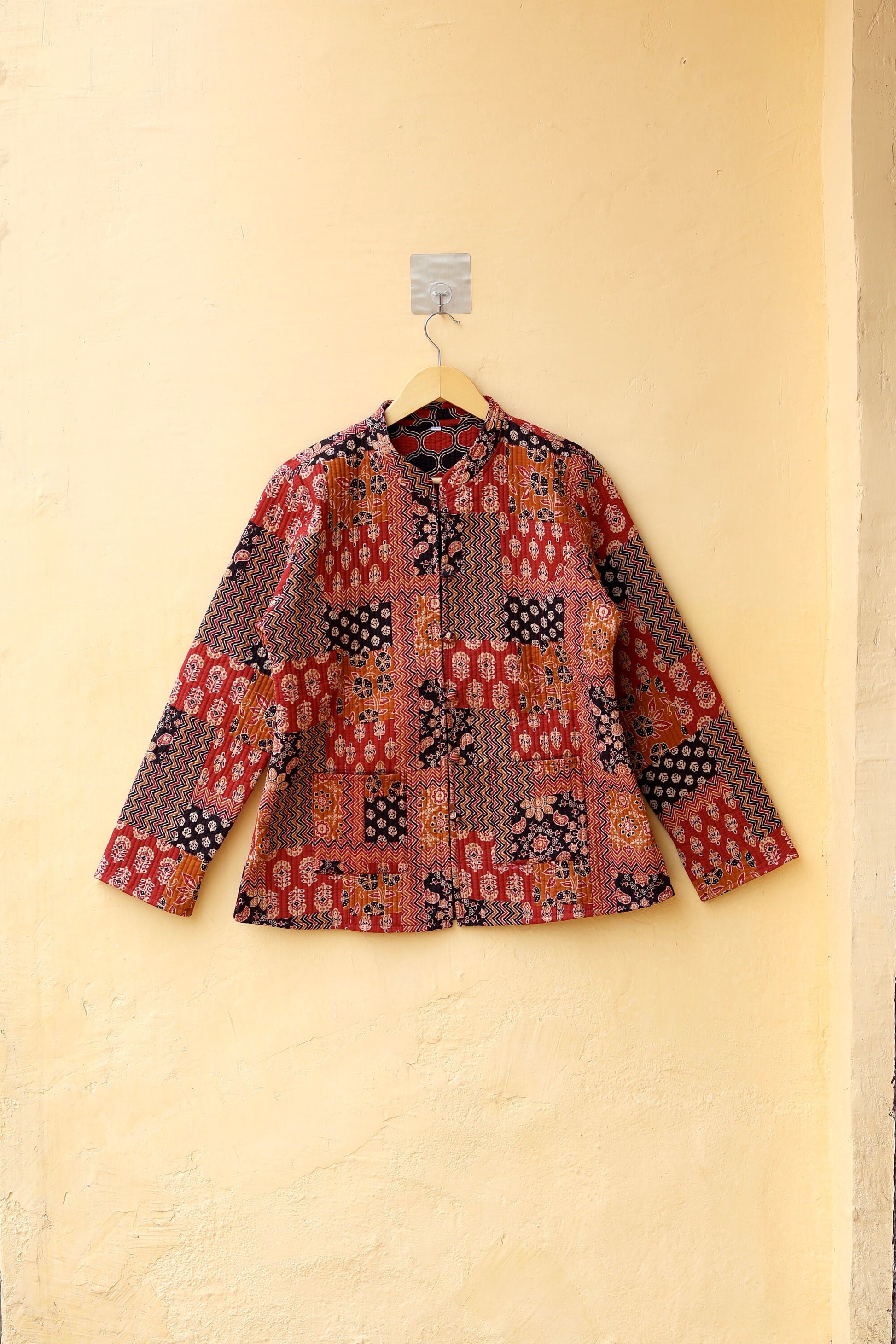 Cotton Handmade Kantha Jacket, Womens Clothing Quilted Reversible Coat, Kimono Indian Hand Printed Vintage Boho Vest Valentines Gift for Her