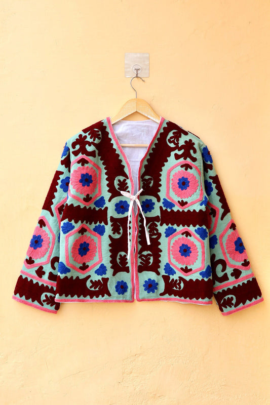 Indian Handmade Suzani Embroidery Jacket, Unique Style Artisan Made Jacket, Floral Women's Coat, New Style Jacket, Boho Suzani, Gift for Her
