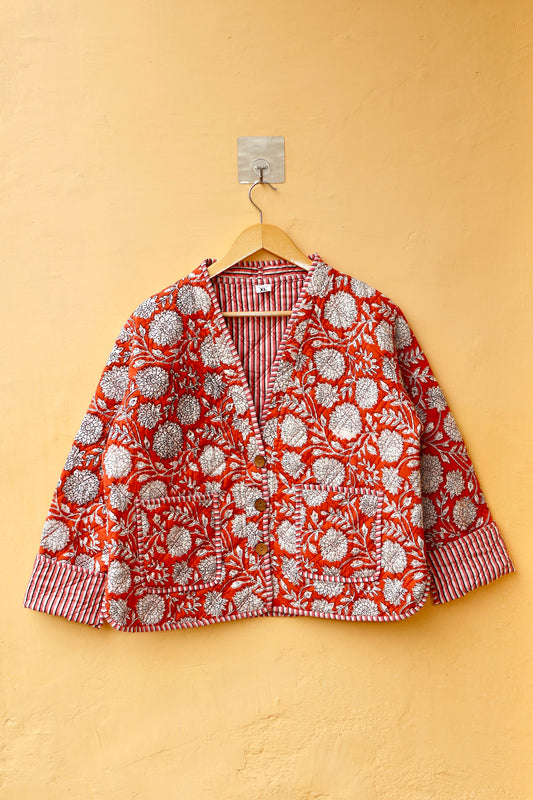 Indian Handmade Cotton Kantha Patchwork Quilted Jacket/Coat Block print Women's Reversible Clothing Kimono Vintage Spring Gift for Her