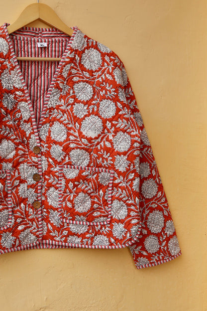 Indian Handmade Cotton Kantha Patchwork Quilted Jacket/Coat Block print Women's Reversible Clothing Kimono Vintage Spring Gift for Her