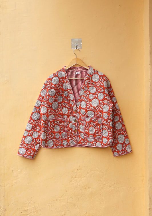 Indian Handmade Cotton Kantha Patchwork Quilted Jacket/Coat Block print Women's Reversible Clothing Kimono Vintage Spring Gift for Her