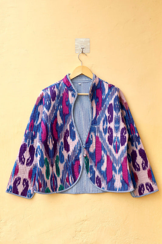 Cotton Quilted Jacket V-Neck New Style Kantha Jacket Hand Block Print Floral Indian Womens Clothing Coat, Boho Jacket Valentine Gift for Her