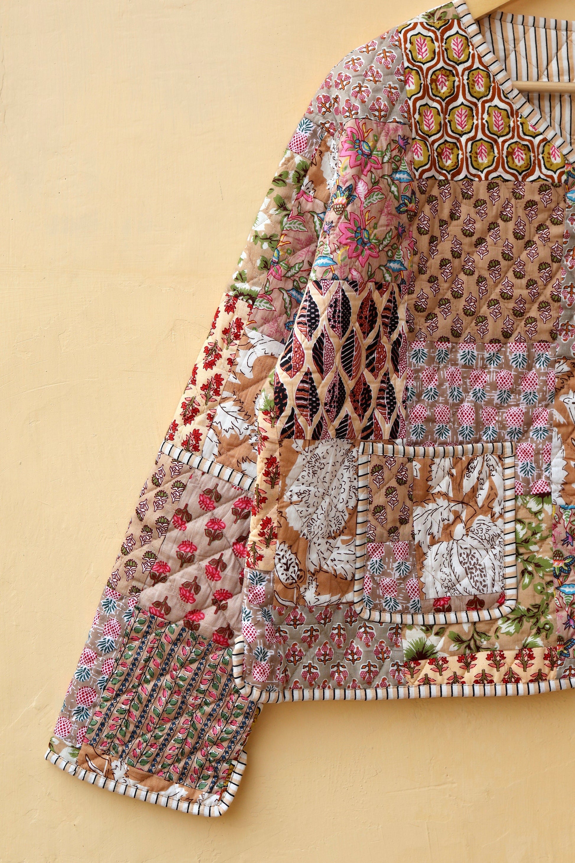 Indian Cotton Kantha Jacket, Vintage Patchwork Women’s Quilted Reversible Coat Kimono Block Printed Boho Style Spring Jacket, Gift for her