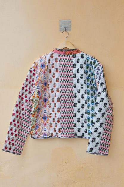 Indian Handmade Quilted Cotton Jacket White Patchwork Women's Reversible Coat, Kimono Vintage Bohemian Jacket, Spring Style Gift for Her