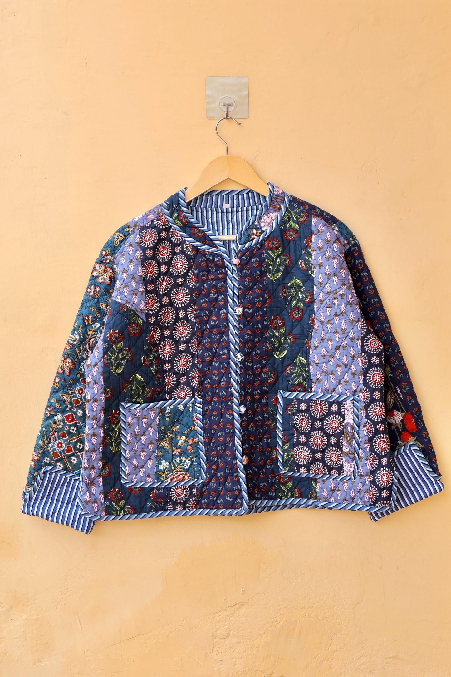 Handmade Cotton Quilted Jacket - Cozy Winter Outerwear, Reversible Handmade Kantha Patchwork Coat Boho Hand Block Short Jacket, Gift for her