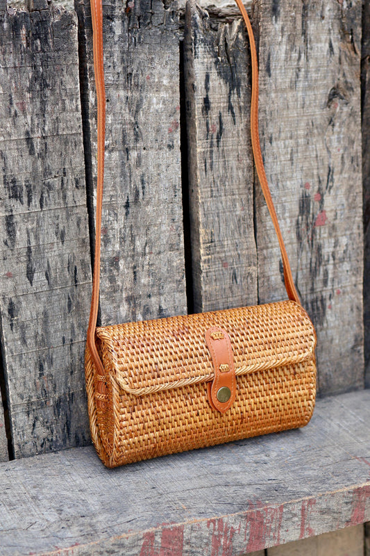 Brown Rattan Bali Bag, Shoulder Bag, Handwoven Crossbody Purse, Braided Straw Bag, Bohemian Style Rattan Bags, Gift for her