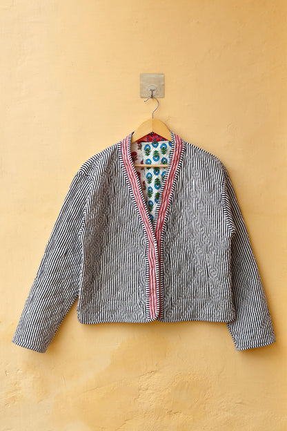Indian Handmade Quilted Cotton Jacket White Patchwork Women's Reversible Coat, Kimono Vintage Bohemian Jacket, Spring Style Gift for Her