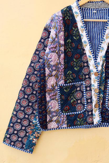 Reversible Cotton Kantha Jacket, V-Neck Patchwork Women’s Quilted Kimono Indian Hand Block, Vintage Style Boho Vest Spring Gift for her