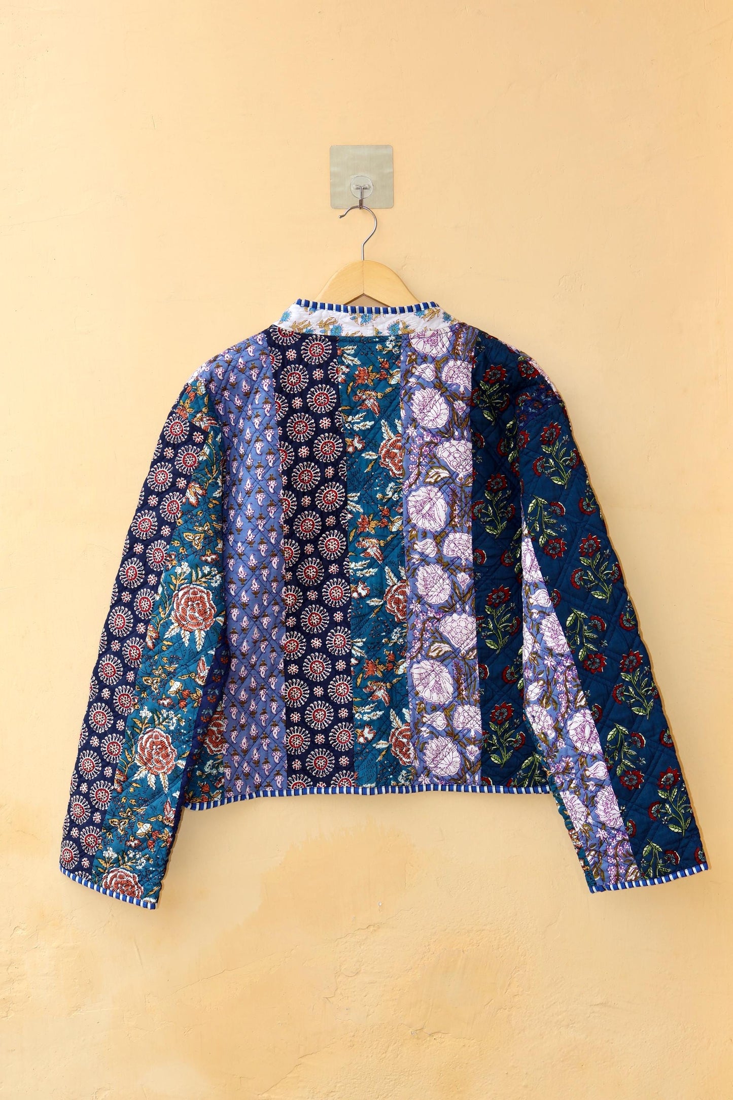 Reversible Cotton Kantha Jacket, V-Neck Patchwork Women’s Quilted Kimono Indian Hand Block, Vintage Style Boho Vest Spring Gift for her