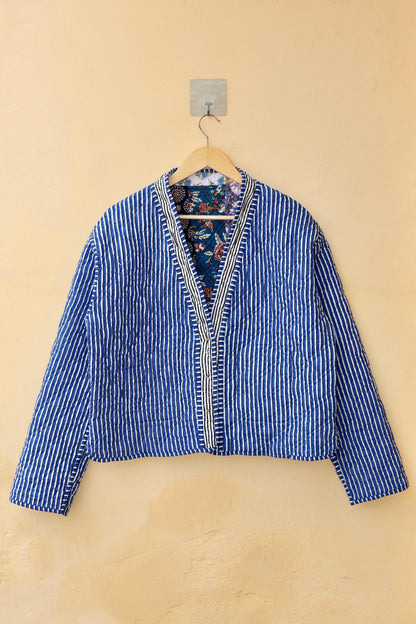 Reversible Cotton Kantha Jacket, V-Neck Patchwork Women’s Quilted Kimono Indian Hand Block, Vintage Style Boho Vest Spring Gift for her