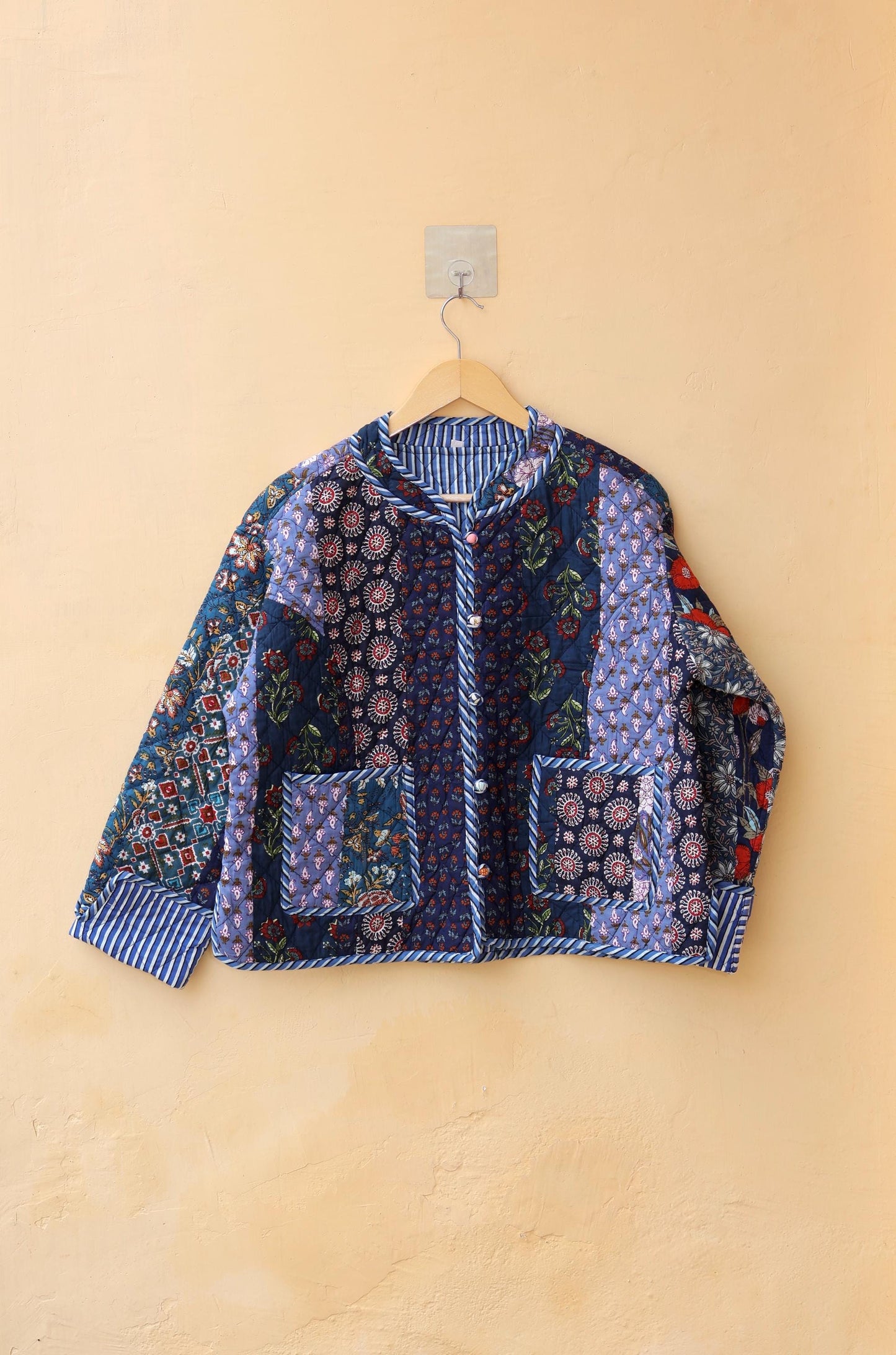 Handmade Cotton Quilted Jacket - Cozy Winter Outerwear, Reversible Handmade Kantha Patchwork Coat Boho Hand Block Short Jacket, Gift for her