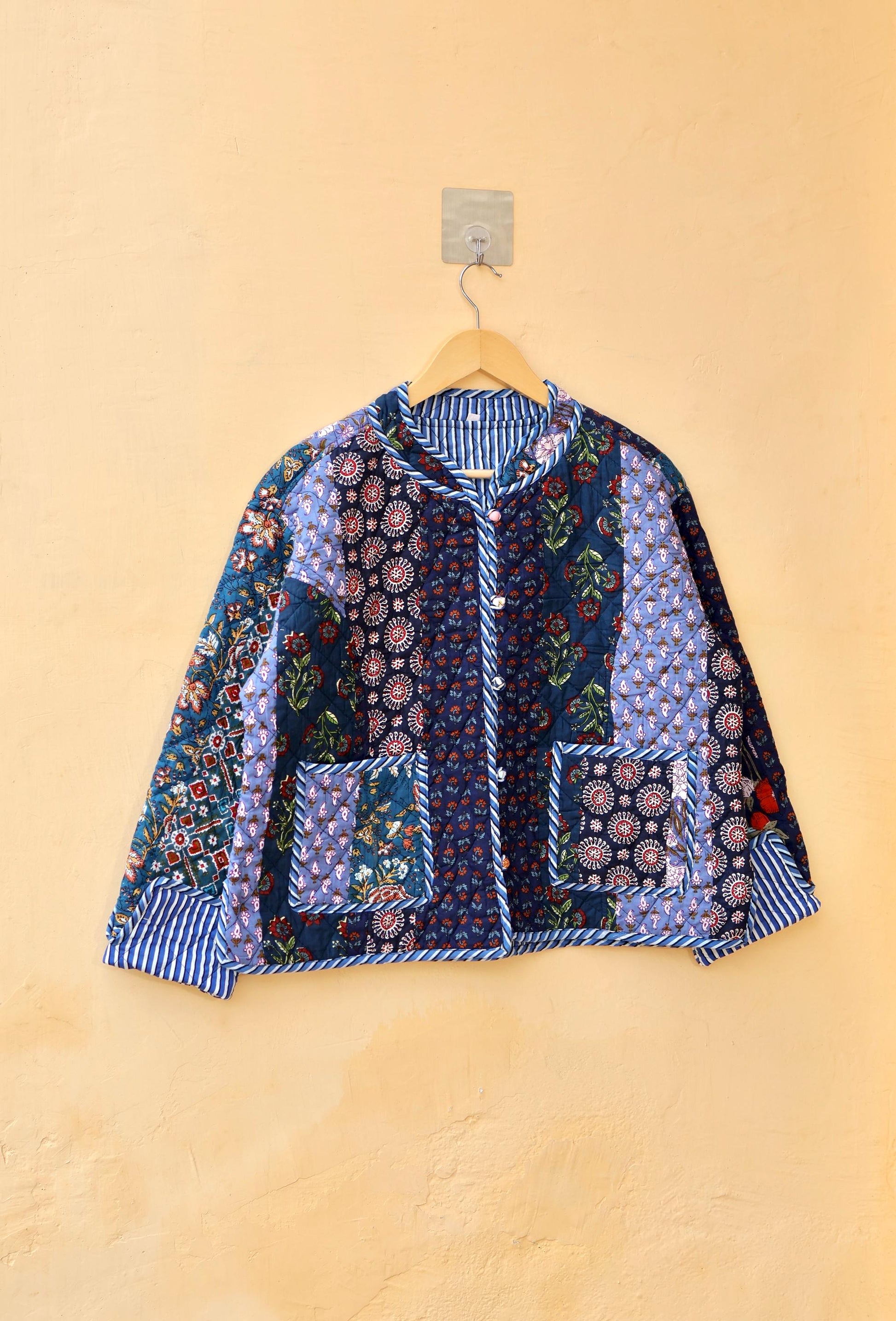 Handmade Cotton Quilted Jacket - Cozy Winter Outerwear, Reversible Handmade Kantha Patchwork Coat Boho Hand Block Short Jacket, Gift for her