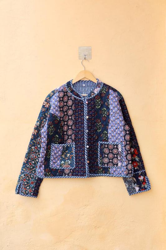 Handmade Cotton Quilted Jacket - Cozy Winter Outerwear, Reversible Handmade Kantha Patchwork Coat Boho Hand Block Short Jacket, Gift for her