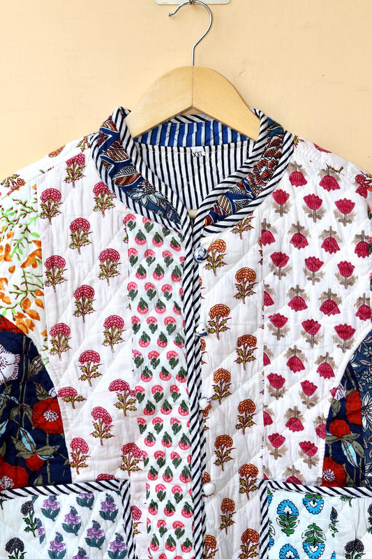 Indian Handmade Cotton Kantha Patchwork Quilted Jacket/Coat Block print Women's Reversible Clothing Kimono Vintage Valentine Gift for Her