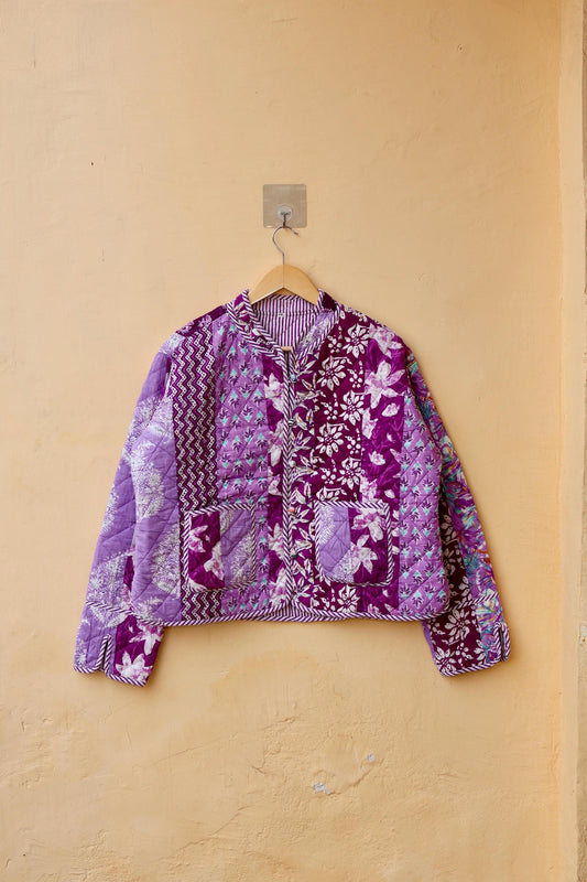 Handmade Indian Cotton Kantha Patchwork Quilted Jacket/Coat Block print Women's Reversible Clothing Kimono Vintage Valentine Gift for Her