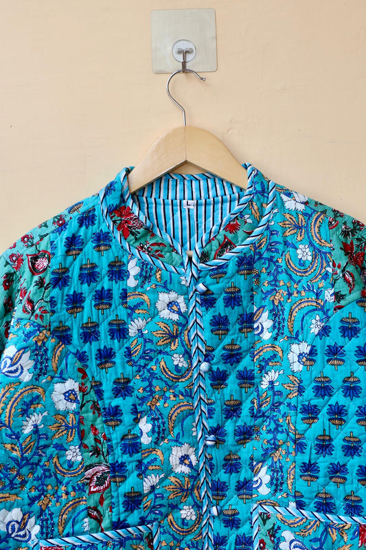 Indian Handmade Cotton Kantha Patchwork Quilted Jacket/Coat Block print Women's Reversible Clothing Kimono Vintage Valentine Gift for Her
