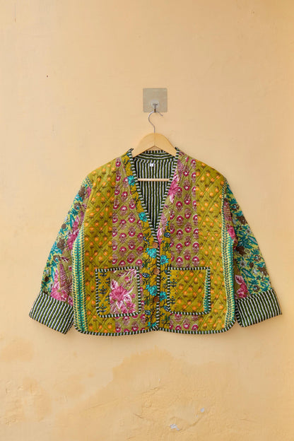 Cotton Handmade Kantha Jacket, Patchwork Women's Clothing Quilted Reversible Coat Kimono, Indian Block-Print Vintage Boho Vest, Gift for Her