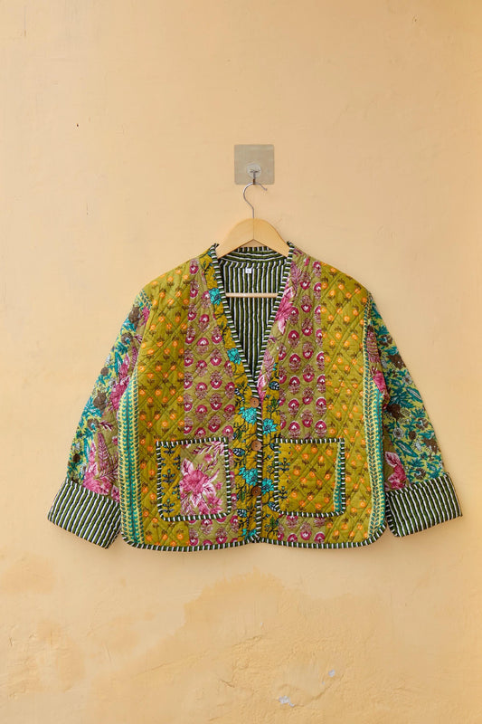 Cotton Handmade Kantha Jacket, Patchwork Women's Clothing Quilted Reversible Coat Kimono, Indian Block-Print Vintage Boho Vest, Gift for Her