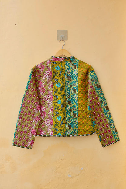 Cotton Handmade Kantha Jacket, Patchwork Women's Clothing Quilted Reversible Coat Kimono, Indian Block-Print Vintage Boho Vest, Gift for Her