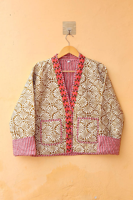 Vintage Indian Hand-Block Printed Cotton Kantha Floral Quilted Jacket, Women's Reversible Clothing Spring Kimono Jacket Gift for Her