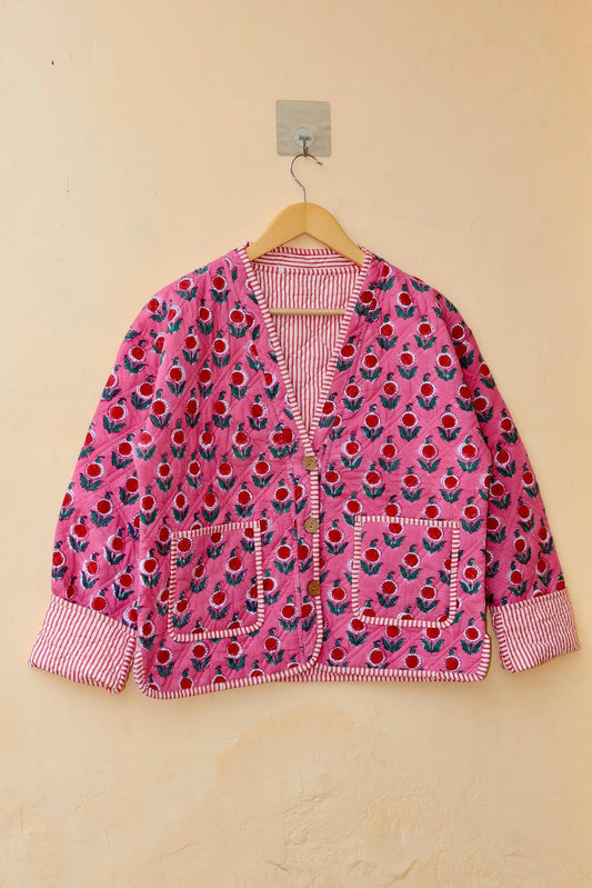 Vintage Handmade Indian Cotton Kantha Patchwork Quilted Jacket & Coat Block print Women's Reversible Clothing Kimono, Spring Fashion Jacket