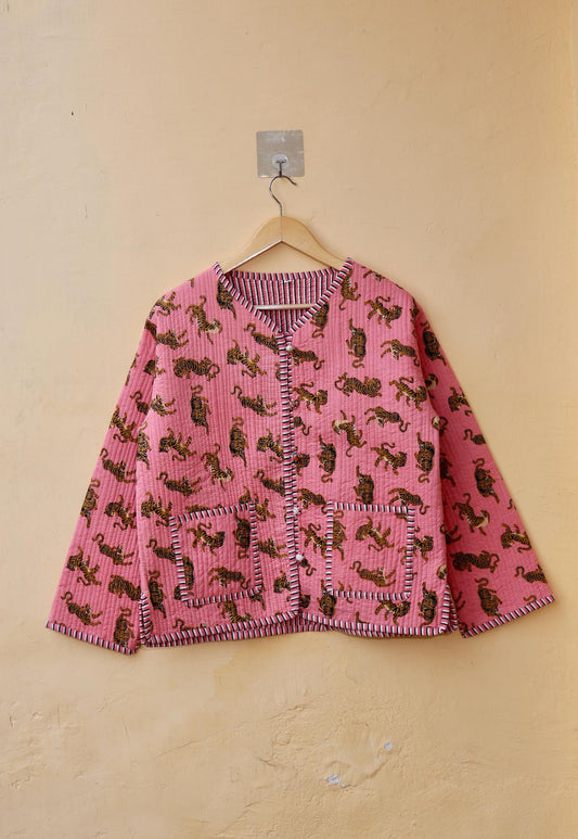 Cotton Handmade Kantha Jacket, Womens Clothing Quilted Reversible Coat, Kimono Indian Hand Printed Vintage Boho Vest Valentines Gift for Her