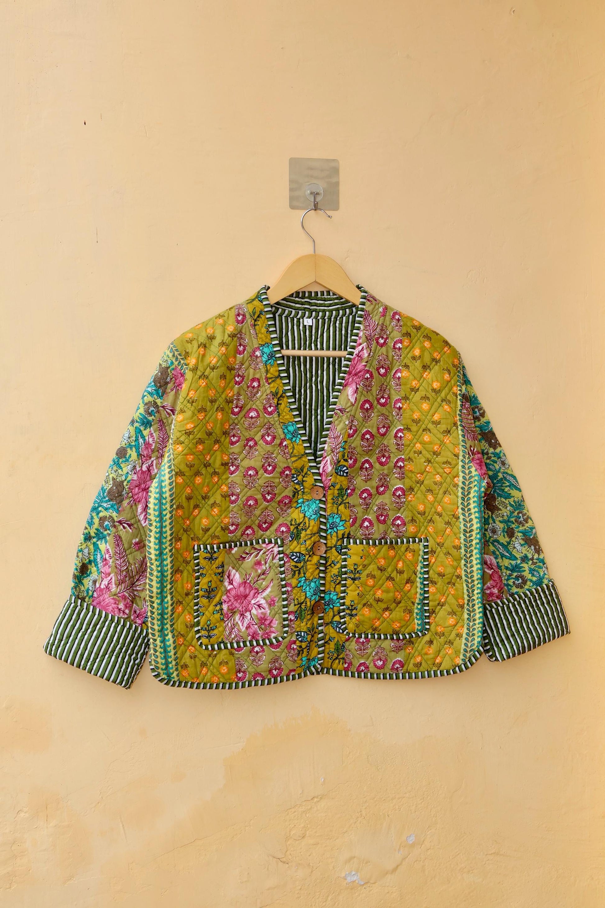 Cotton Handmade Kantha Jacket, Patchwork Women's Clothing Quilted Reversible Coat Kimono, Indian Block-Print Vintage Boho Vest, Gift for Her