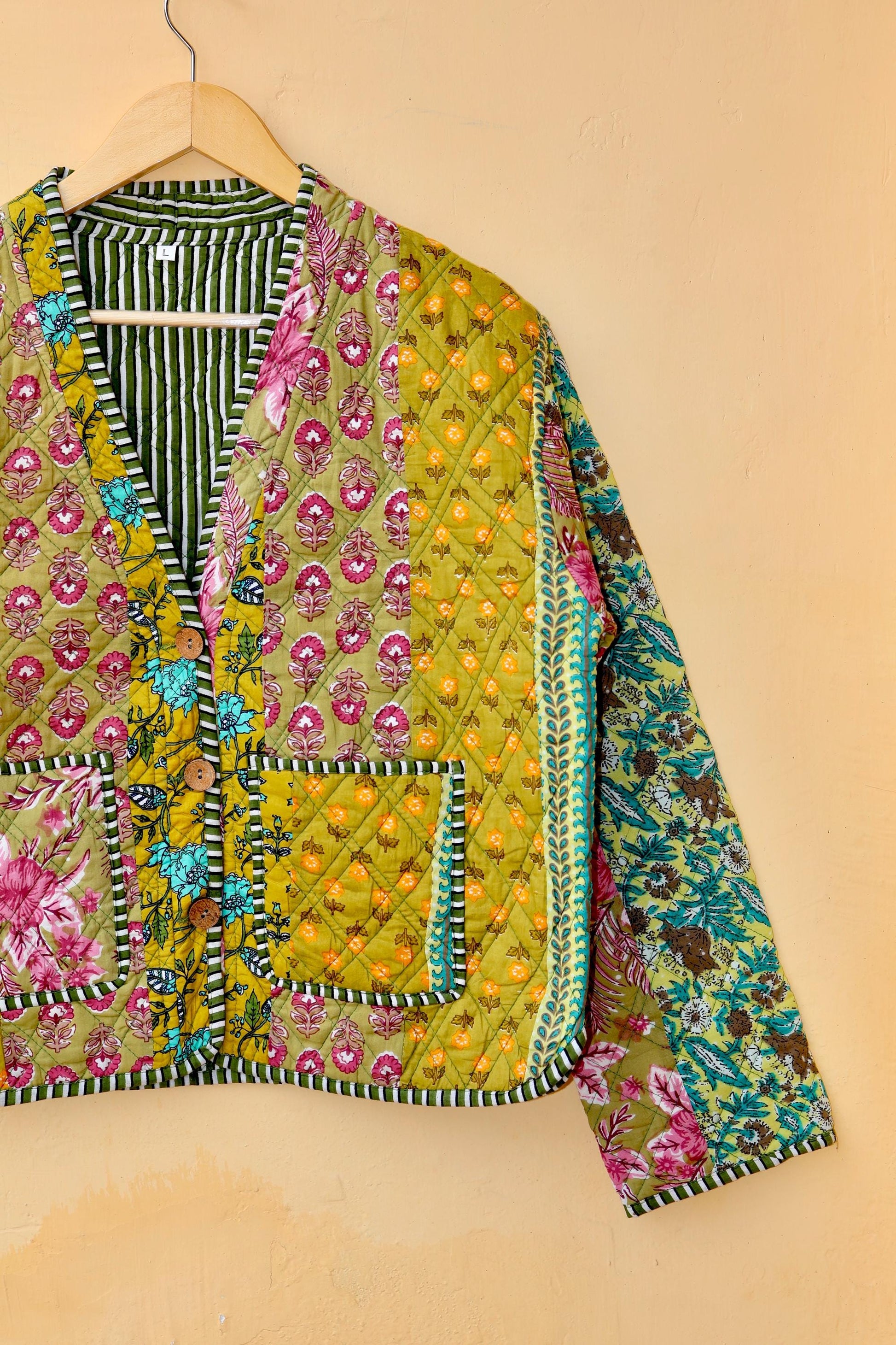 Cotton Handmade Kantha Jacket, Patchwork Women's Clothing Quilted Reversible Coat Kimono, Indian Block-Print Vintage Boho Vest, Gift for Her