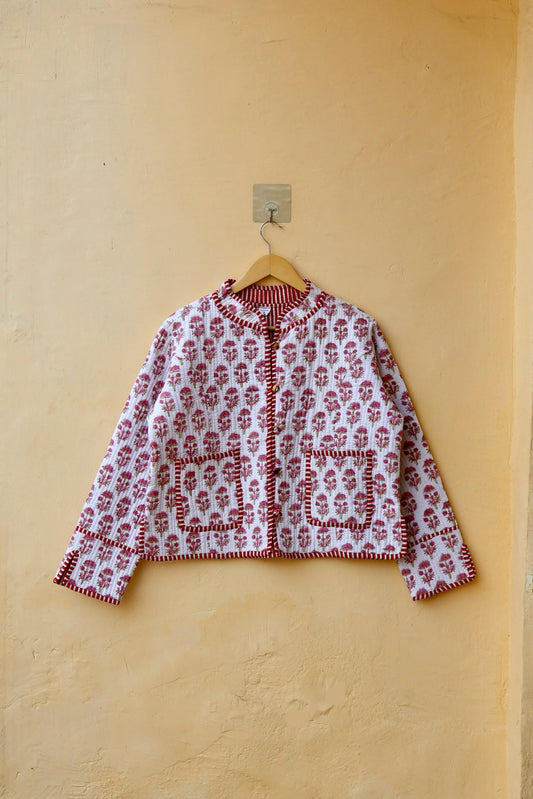 Indian Handmade Cotton Kantha Patchwork Quilted Jacket/Coat Vintage Block print Women's Reversible Clothing Kimono Valentine Gift for Her