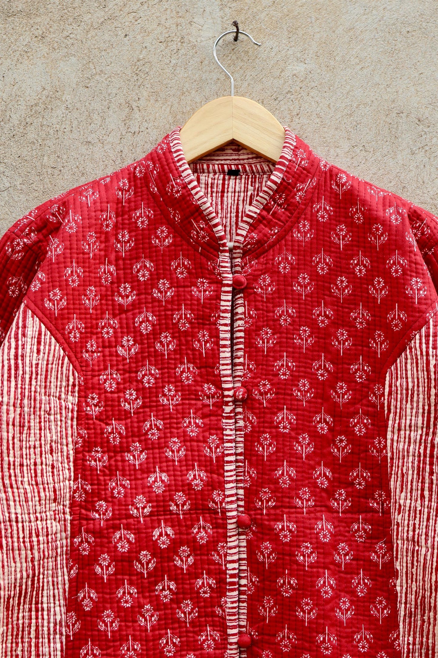 Indian Hand Block Printed Cotton Quilted Jacket, Kantha Kimono Robe, Vintage Boho Kimono Style Women's Coat, Spring Jacket Gift for her