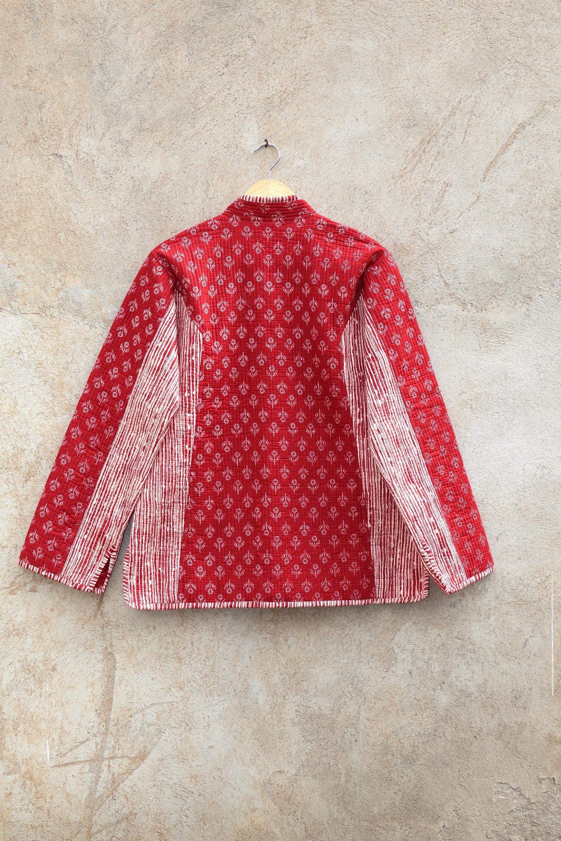 Indian Hand Block Printed Cotton Quilted Jacket, Kantha Kimono Robe, Vintage Boho Kimono Style Women's Coat, Spring Jacket Gift for her
