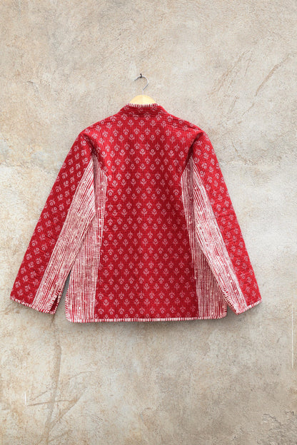 Indian Hand Block Printed Cotton Quilted Jacket, Kantha Kimono Robe, Vintage Boho Kimono Style Women's Coat, Spring Jacket Gift for her